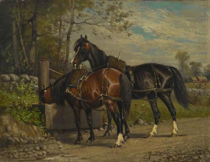 Two Horses at a Wayside Trough, unknow artist